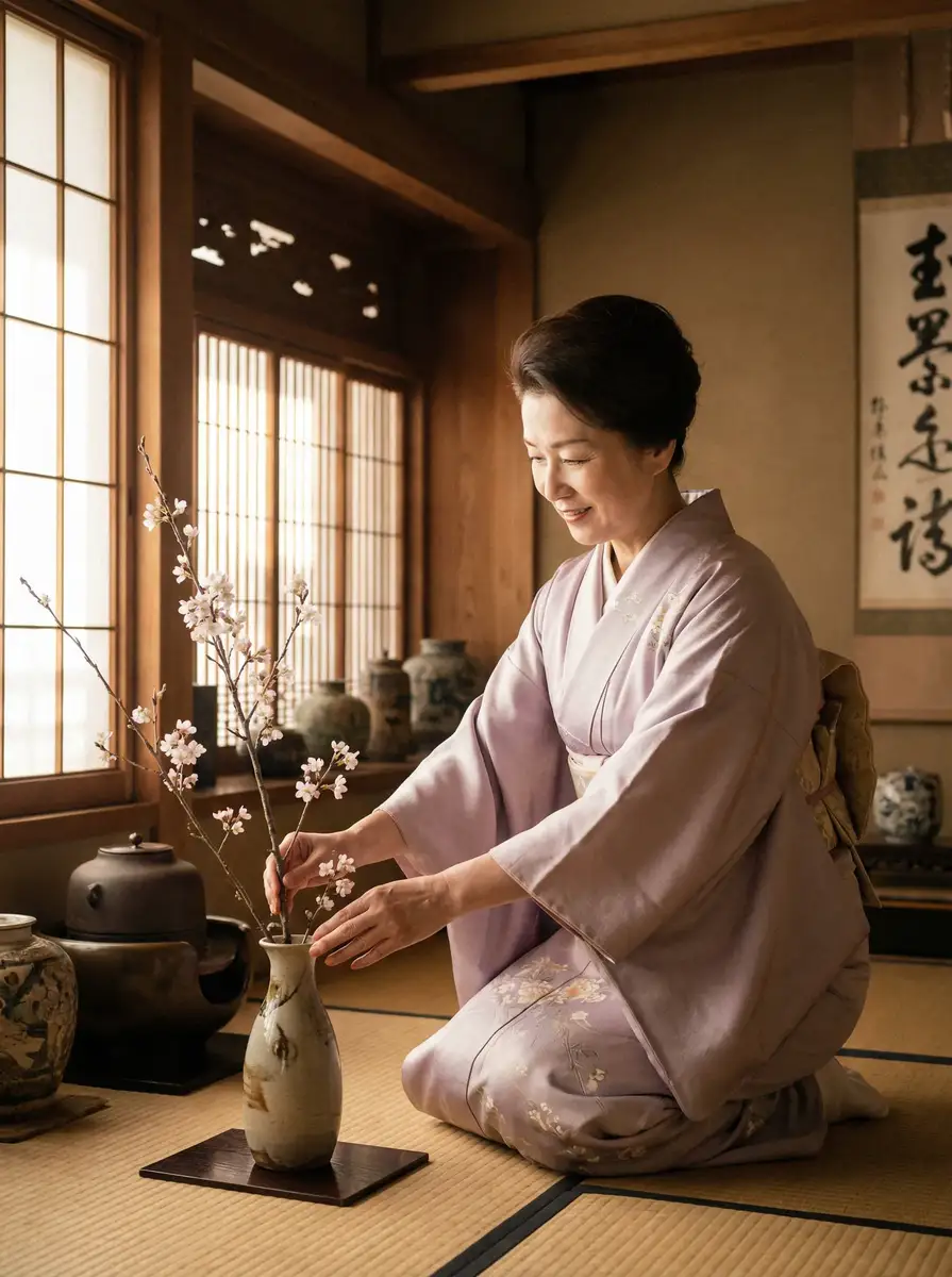 一位优雅的 [每日]每日分享平台_影视观察每日平台 在和室中插花
